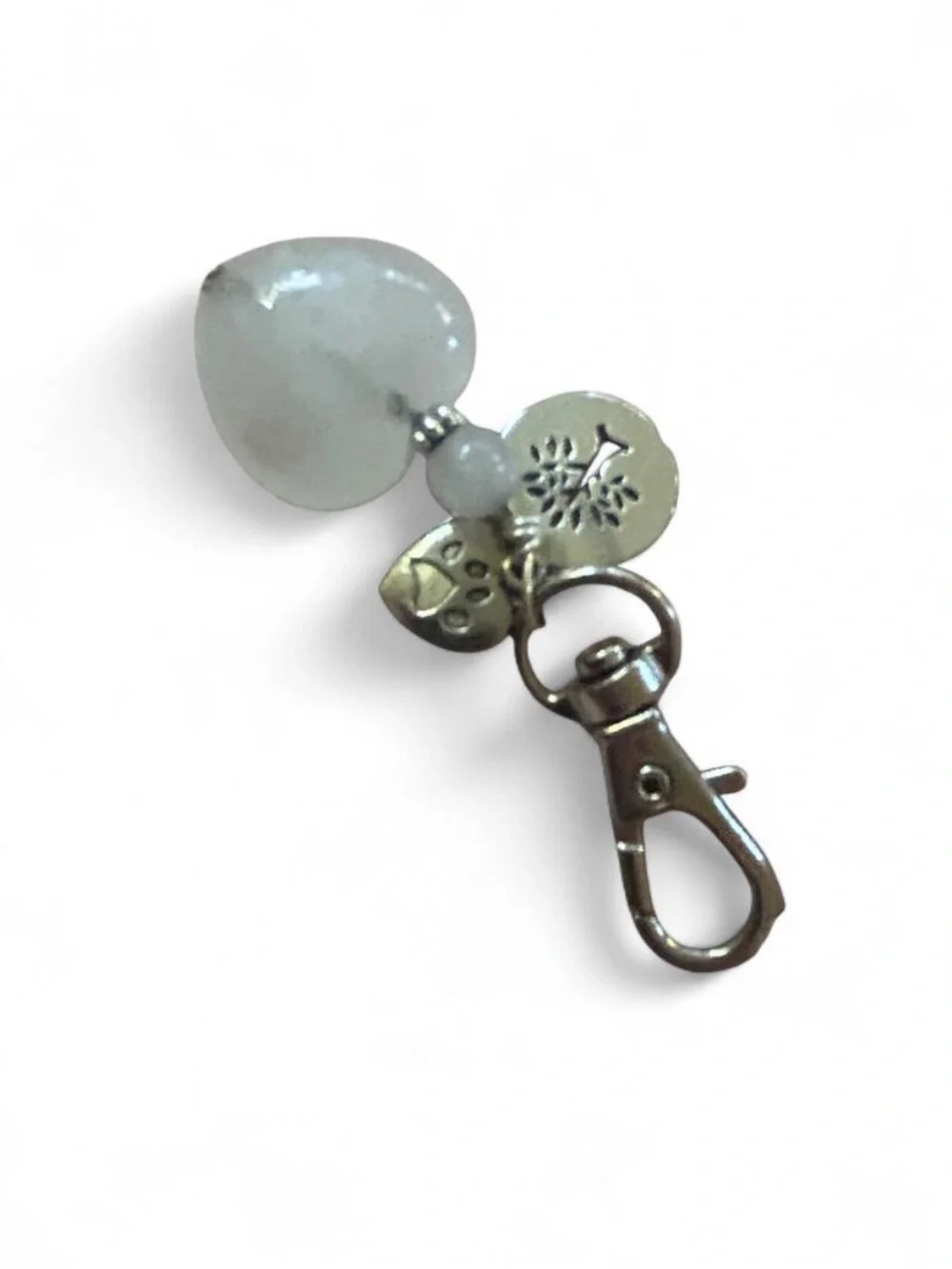 Pale Green Heart Keychain Charm with “My Love.. Dog & Family”